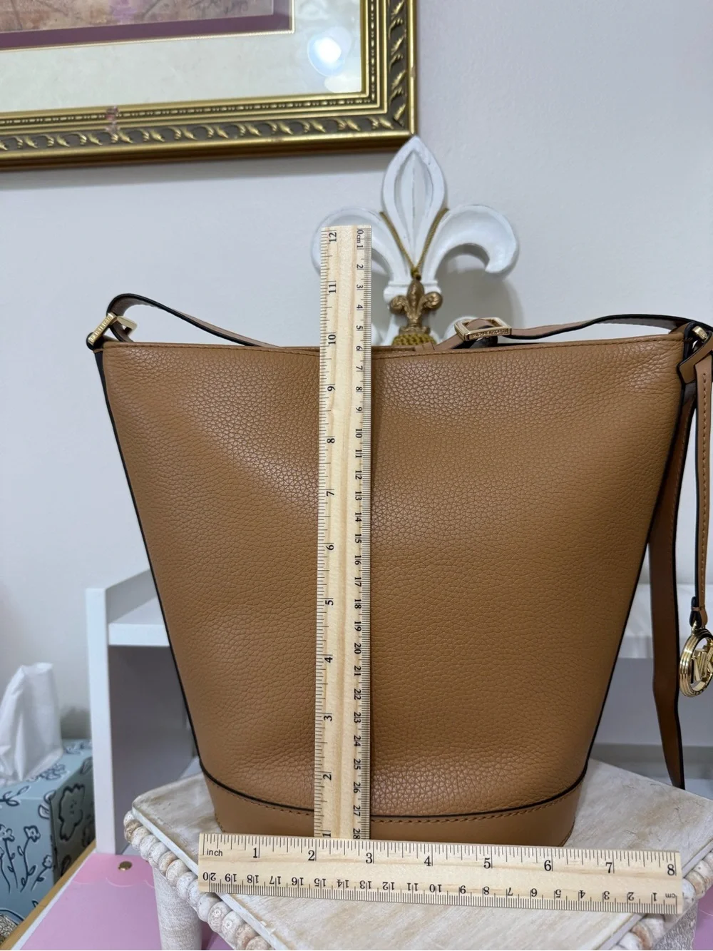 Michael Kors Cognac Pebbled Leather Bucket Shoulder Bag